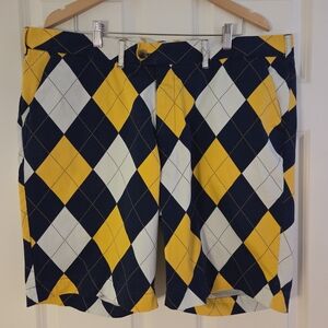 Loudmouth Vibrant Yellow Blue Argyle Pattern Size 44 Shorts Weight Loss Cleanout